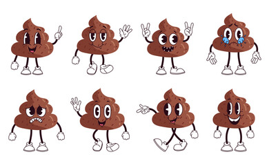 Wall Mural - Poop cute character toilet shit emoticon poo set. Vector flat graphic design illustration
