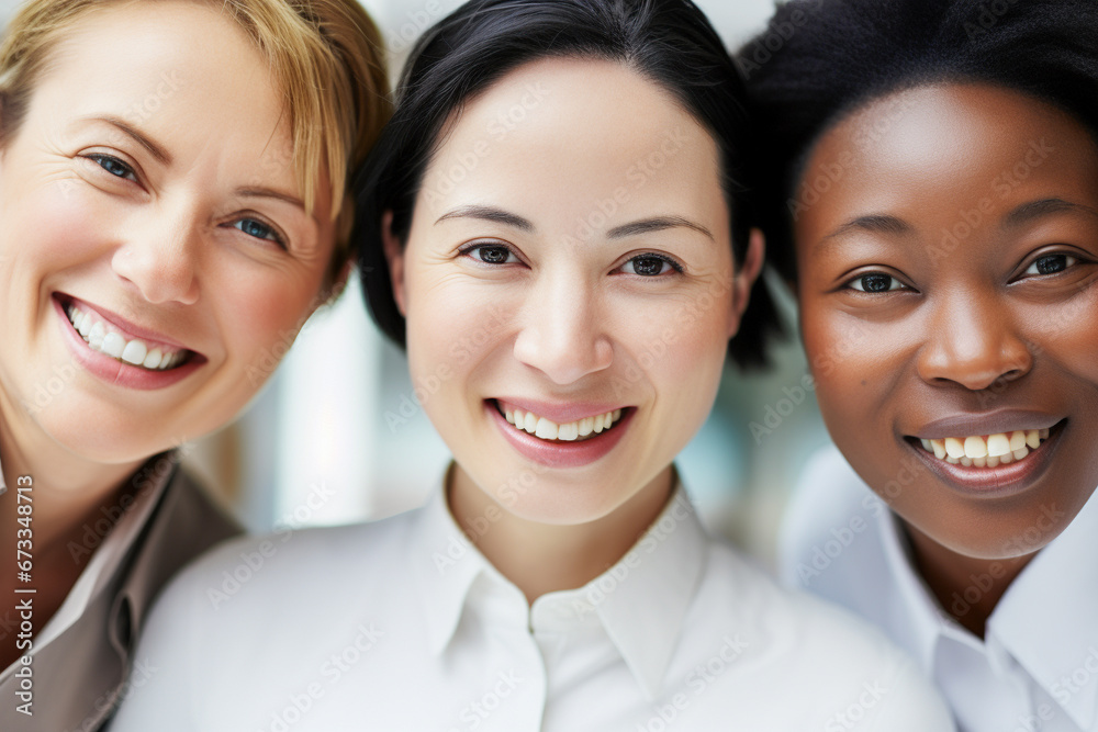 Ethnicité et diversité au travail avec des employés heureux célébrant ...