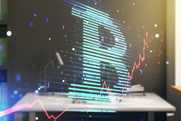 Poster - Creative Bitcoin concept and modern desktop with computer on background. Multiexposure