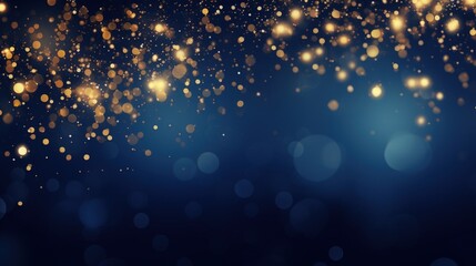 Wall Mural - glowing sparkling gold stars on navy blue background. celebrate holiday confetti on christmas new ye