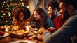 © Fox Ave Designs - Happy family and friends celebration holiday dinner. Christmas Thanksgiving meal. Laughter and joyful get-together.