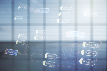 Aufkleber - Multi exposure of abstract graphic coding sketch on modern interior background, big data and networking concept