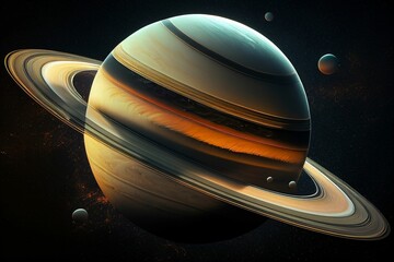 Canvas Print - AI generated illustration of the Saturn System in all its glory