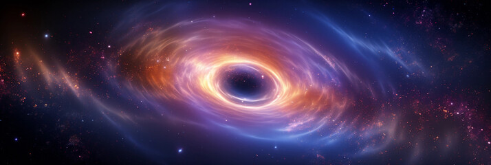 Wall Mural - supermassive black hole at the center of a distant galaxy, gravitational lensing effect, glowing acc