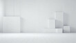 Abstract minimal background with white squares pattern wall. Interior of a empty room. Generative AI