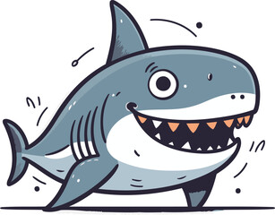 Wall Mural - Cartoon shark. Vector illustration of a cute cartoon shark. Isolated on white background.