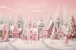 Pink Christmas Village: Whimsical Holiday Painting