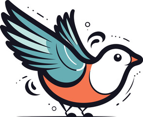 Vector hand drawn illustration of a cute little bird. Line art design for web. site. advertising. banner. poster. board and print.