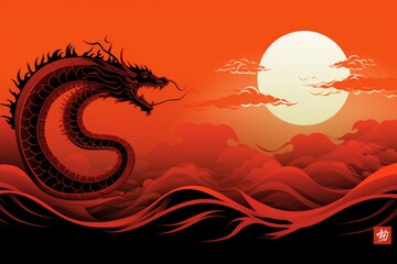 Poster - A majestic dragon is depicted in the midst of a vibrant sunset. This captivating image can be used to add a touch of fantasy and wonder to various projects.