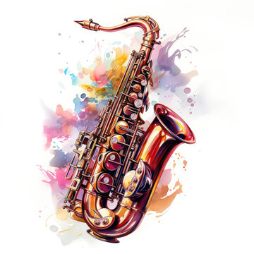 watercolor Saxophone clipart, Generative Ai