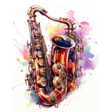 watercolor Saxophone clipart, Generative Ai