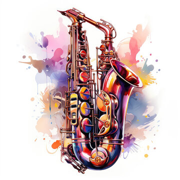 watercolor Saxophone clipart, Generative Ai