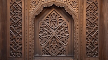 Wall Mural - Arabic patterns carved from wood on the door. Eastern architectural design.