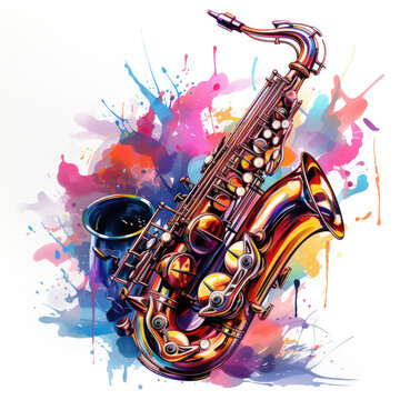watercolor Saxophone clipart, Generative Ai