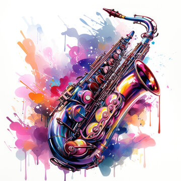 watercolor Saxophone clipart, Generative Ai
