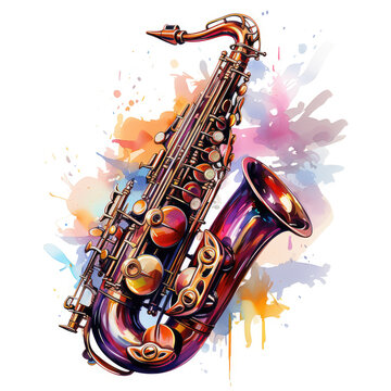 watercolor Saxophone clipart, Generative Ai
