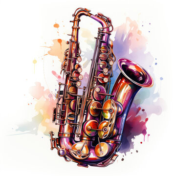 watercolor Saxophone clipart, Generative Ai