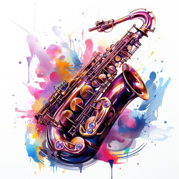 watercolor Saxophone clipart, Generative Ai
