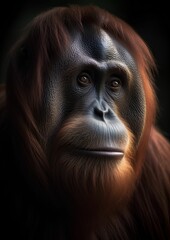 Canvas Print - Portrait of a Sumatran orangutan. Ai-generated.