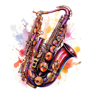 watercolor Saxophone clipart, Generative Ai