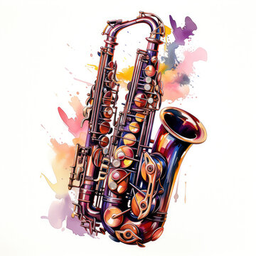 watercolor Saxophone clipart, Generative Ai