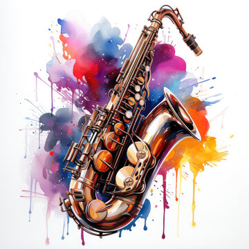 watercolor Saxophone clipart, Generative Ai