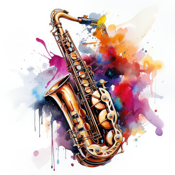 watercolor Saxophone clipart, Generative Ai