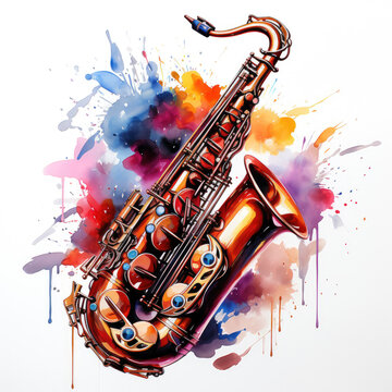 watercolor Saxophone clipart, Generative Ai