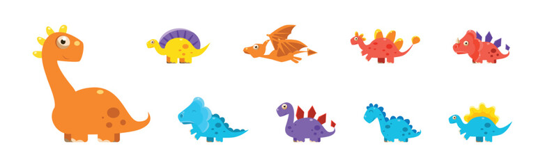 Canvas Print - Cute Dinosaur as Colorful Prehistoric Beast and Animal Vector Set