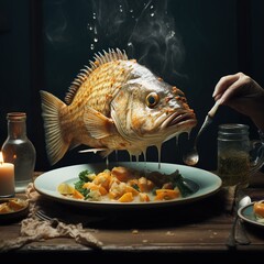 fish above the plate