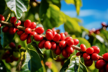 Poster - Fresh coffee fruits on coffee tree branch