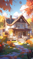 Wall Mural - House in the woods. AI generated art illustration.