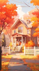 Wall Mural - House in the woods. AI generated art illustration.