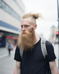 Wall Mural - A tough-looking bearded man walks through the city streets