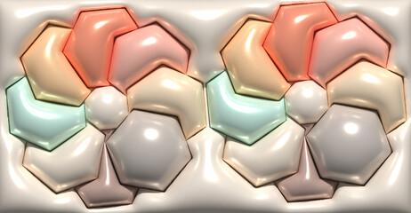 Poster - Abstract background with inflated figures on a beige background, 3D rendering illustration