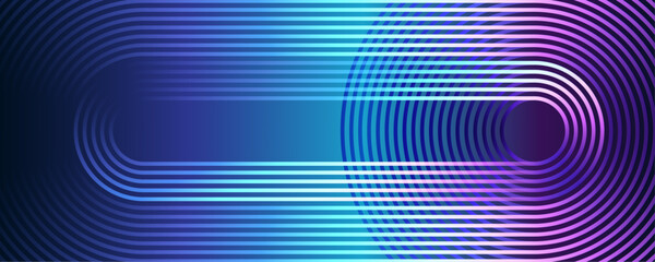Leinwandbilder - Abstract colorful blue green purple rounded rectangle lines glowing on dark blue background. Modern shiny geometric stripes lines. Futuristic digital, technology, modern concept. Vector illustration