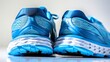 A close-up, ultra HD image of a pair of blue running sneakers