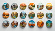 set of round icons with various landscapes