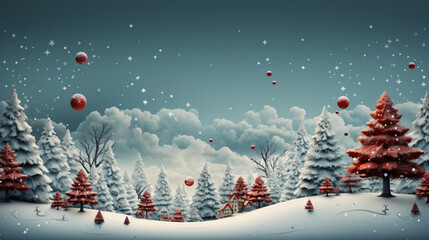 Wall Mural - winter landscape with christmas tree and snow