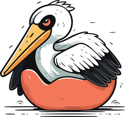 Pelican cartoon isolated on white background. Hand drawn vector illustration.