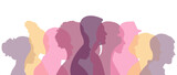 Fototapeta Młodzieżowe - Silhouettes of men and women of different nationalities standing side by side.Silhouettes of a group of people.Vector illustration.