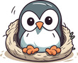© Ehtisham - Cute penguin in the nest. Vector illustration isolated on white background.
