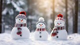 Fototapeta Tęcza - Snowman dad, snowman mom and snowman son