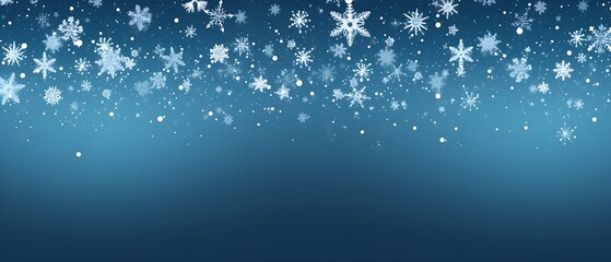 Christmas blue background with snow. Snowflakes, snowfall. Space for text