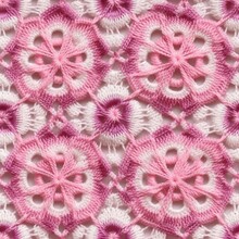 AI Generated Illustration Of A Seamless White And Pink Crocheted Lace Cloth Pattern
