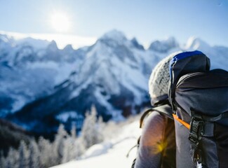 Canvas Print - Hiking Concept, Winter Hike, Mountains Outdoors Adventure