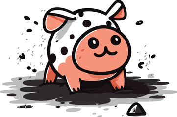 Cute cartoon pig. Vector illustration. Isolated on white background.