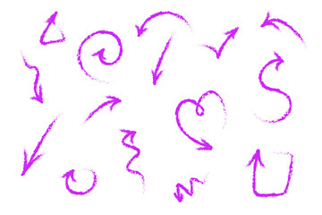  A set of 15 textured editable arrows with the ability to change shape. Hand drawn pink arrows