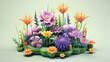 Cute isometric 3D image of 3D flowers