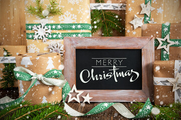 Wall Mural - Text Merry Christmas, With Sustainable Christmas Decoration